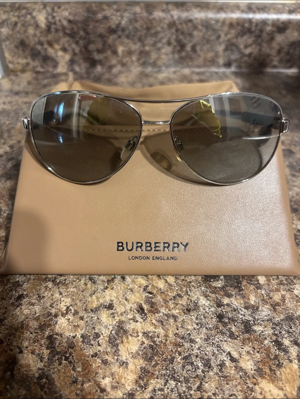 Burberry Tan and Brown Glasses Case with Logo Pouch